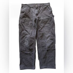 Carhartt B130 Double Knee Dungaree Pants Dark Brown Washed Canvas W35 L29